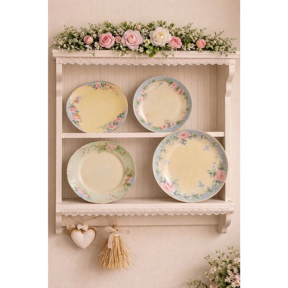 Bavaria Other - 4 Vintage Blue Pink Yellow Mismatched Plate Wall Collage Display Floral Cottage